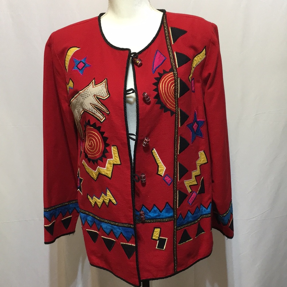 INDIGO MOON RED BEAUTIFUL EMBROIDERED PATCHES JACKET